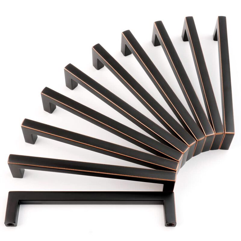 KOOFIZO Solid Square Bar Cabinet Handle - Oil Rubbed Bronze Furniture Pull, 5 Inch/128mm Screwhole Distance, 10-Pack for Kitchen