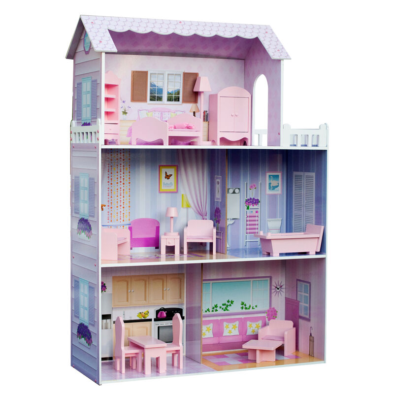 Teamson Kids Dreamland Tiffany Dollhouse with 12 Accessories, Pink/Purple image number 1