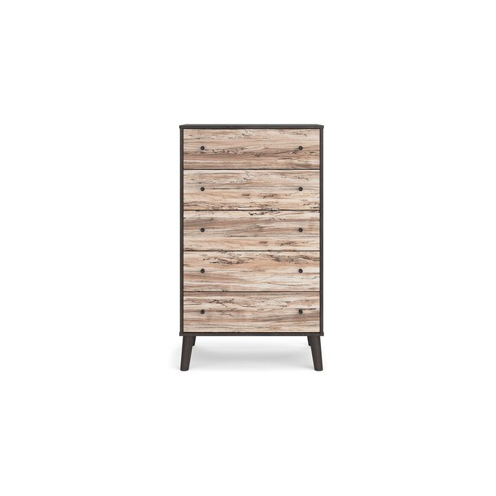 Asher 51 Inch Modern Tall Dresser Chest, 5 Drawers, Gray and Natural Brown-Benzara