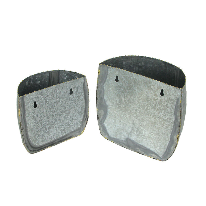 Vintage Look Galvanized Finish Metal Rounded Wall Pocket Set of 2 image number 2