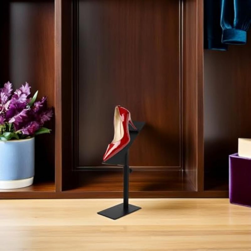 Metal Shoe Display Stand Adjustable Shelves Black 2 Pack Heel image number 3