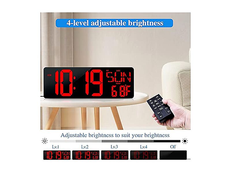 17 Inch Large Digital Wall Clock Remote Control Timer Temperature Date Week Auto image number 3