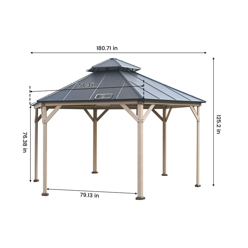 Mondawe 15Ft Hexagon Hardtop Gazebo with Solar LED Light and Metal Roof, Gray image number 3