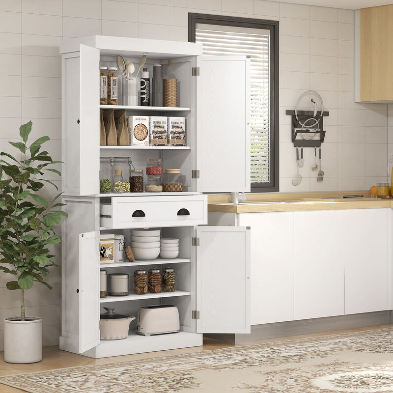 72" H Colonial Kitchen Pantry Freestanding Storage Cabinet White