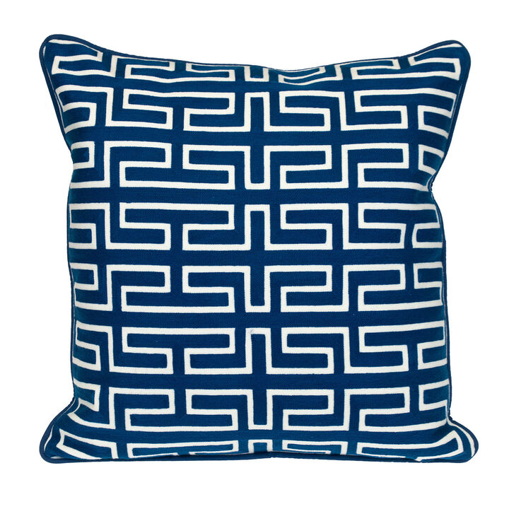 HomeRoots 20" Blue Geometric Cotton Throw Pillow
