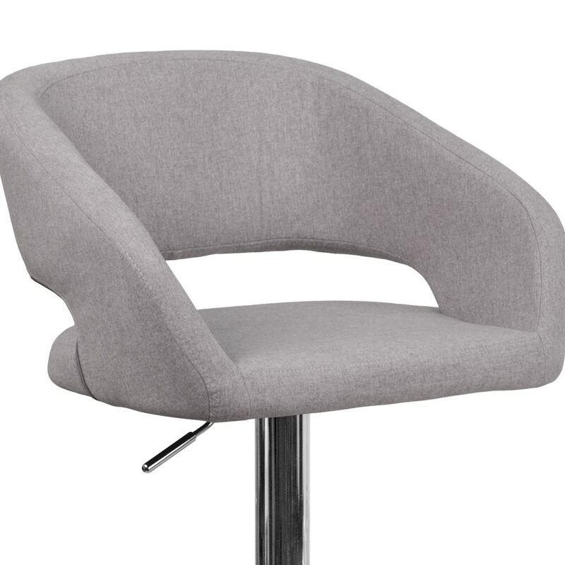 Flash Furniture Gray Fabric Adjustable Height Barstool with Rounded Mid-Back and Chrome Base image number 8