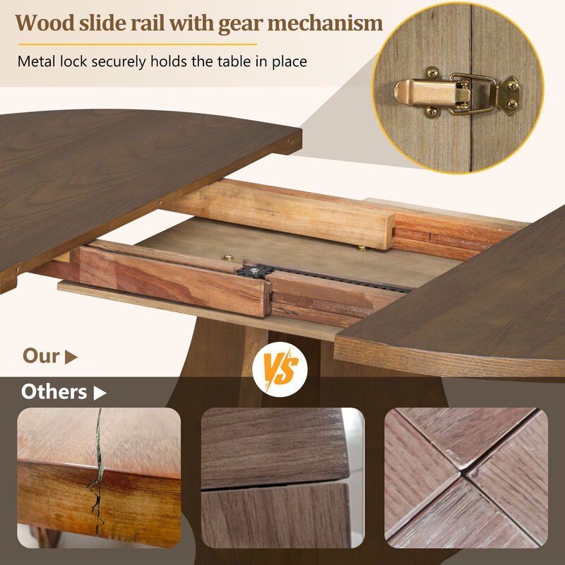 Whisen Farmhouse 5-Piece Dining Table Set with Extendable Table and 4 Upholstered Chairs image number 7