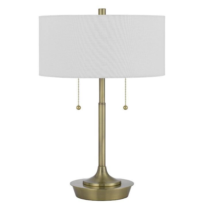 Hivvago 20" Antiqued Brass Metal Two Light Table Lamp With White Drum Shade