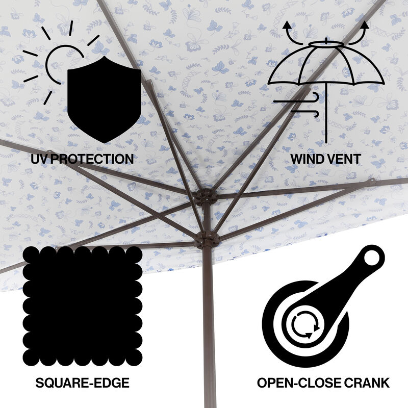 Sidney Classic MidCentury Rectangular Half Market Patio Umbrella with Crank, Wind Vent and UV Protection