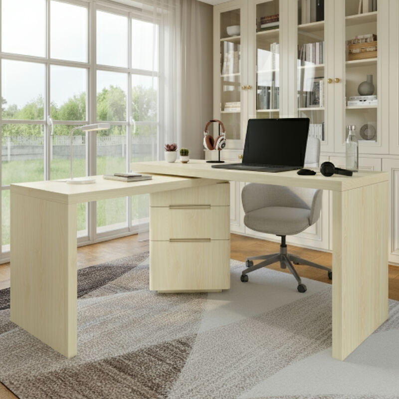 Whisen 90" L-Shaped Desk with 3 Drawers, 360&deg; Rotating Corner Desk, MDF Modern Executive Office Workstation for Home image number 4