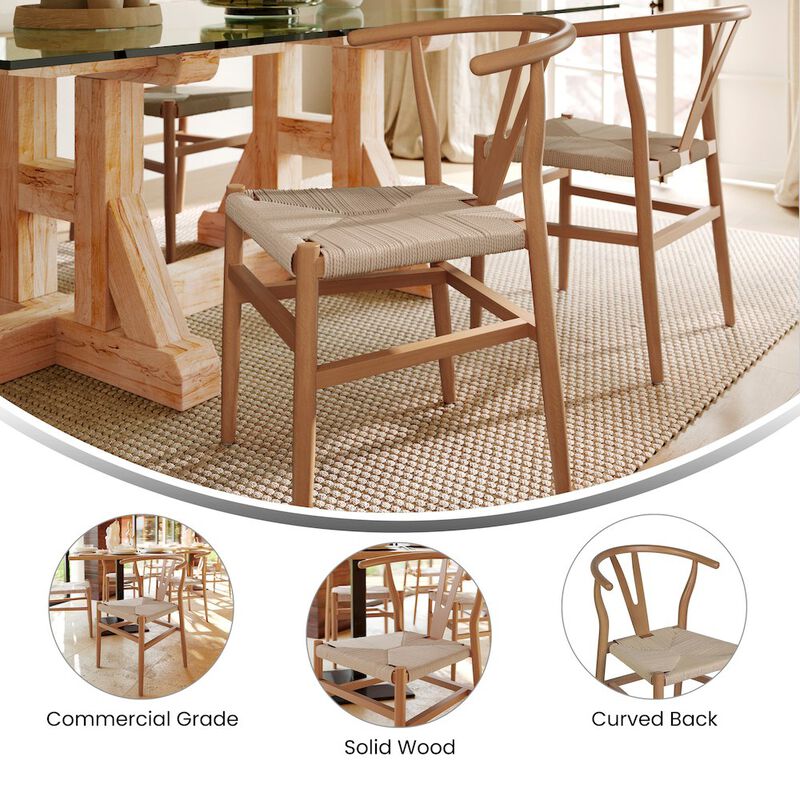 Flash Furniture Y-Back Style Wood and Kraft Paper Stackable Dining Chair with Oak/Natural Finish image number 9