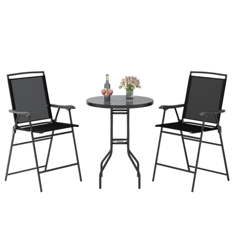 Hivvago 3 Pieces Outdoor Bar Stool Set with DPC Tabletop and Umbrella Hole for Poolside