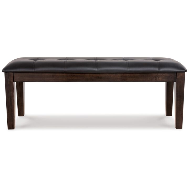 Hado Dining Bench, 49 Inch, Tufted Faux Leather Seat, Dark Brown - Benzara