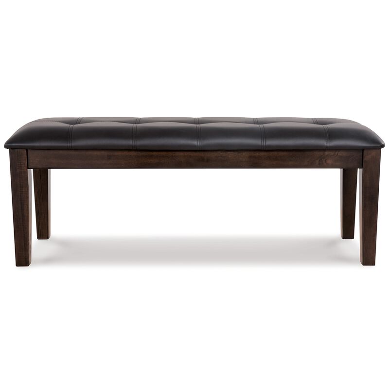 Hado Dining Bench, 49 Inch, Tufted Faux Leather Seat, Dark Brown - Benzara