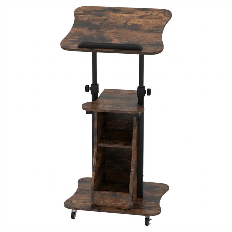 Mobile Podium Stand with Adjustable Height, Tilting Tabletop and Storage image number 0