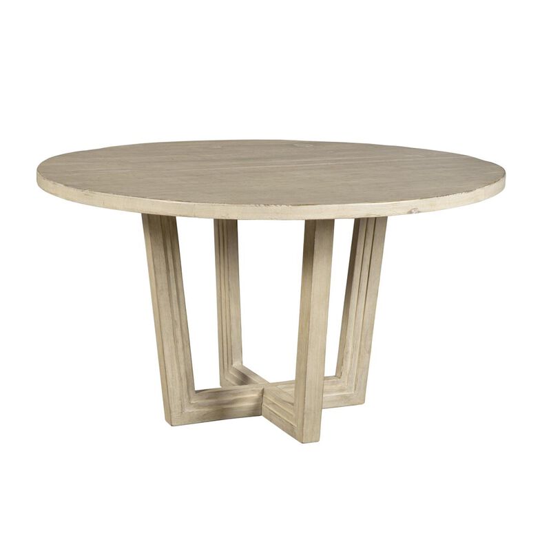Lasa Dining Table, 54 Inch Round Pine Wood Top, Whitewash Cross Base - Benzara