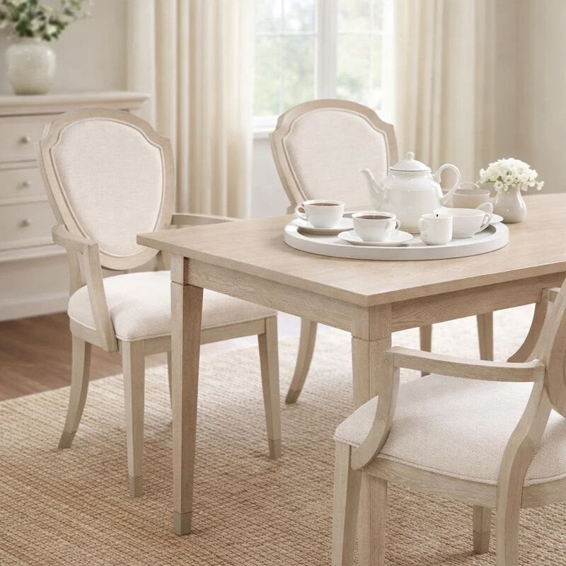Olto Set of 2 Dining Armchairs, Ivory Chenille, Light Oak Brown Wood, Dipped Legs image number 1