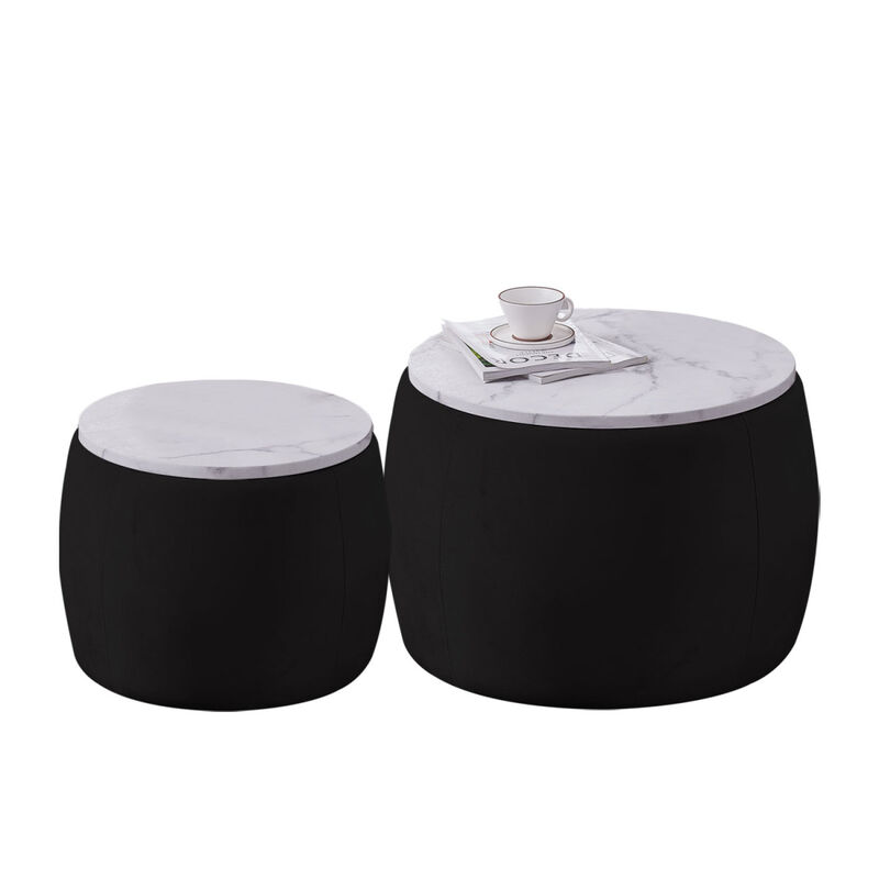 Set of 2 End Table with Storage, Round Accent Side Table with Removable Top for Living Room, Bedroom, Top