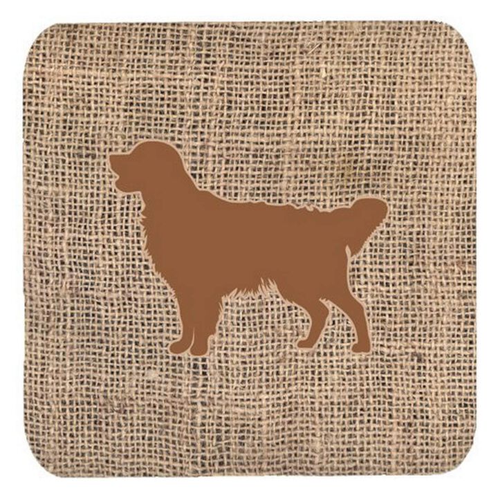 Caroline's Treasures BB1085-BL-BN-FC Golden Retriever Burlap and Brown Foam Coasters (Set of 4), 3.5 H x 3.5 W, Multicolor