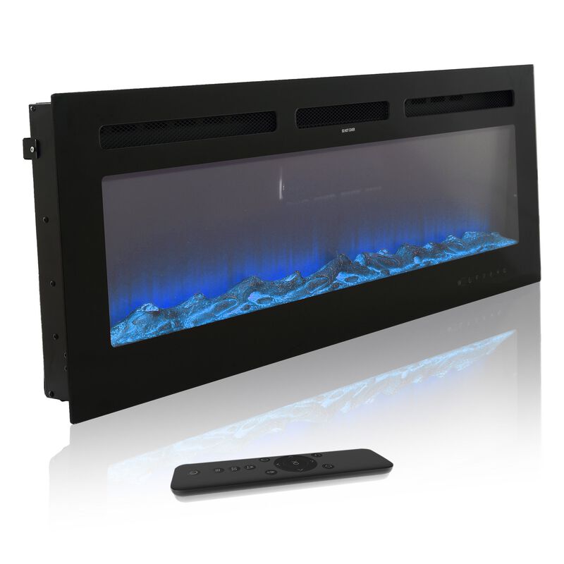 Black 42 in. Wall-Mounted Electric Fireplace with Logs & Crystals, Remote 1500/750W