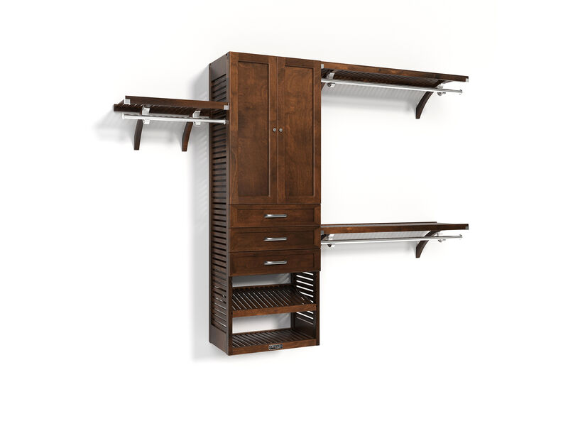 Solid Wood Walk-In Closet Organizer with 3 Shaker Style Drawers and Solid Wood Doors