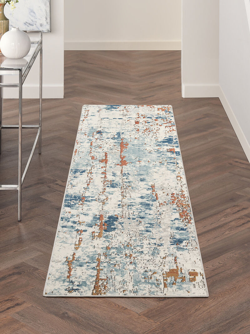 Quarry QUA01 Biege/Blue/Rust 2'2" x 7'6" Rug image number 6