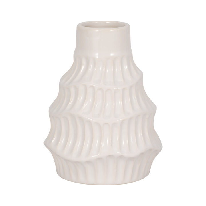 Cer, 6" Wavy Vase, White