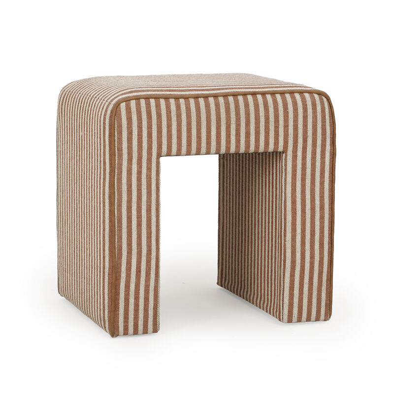 Byron Square Green Stripe Cotton Jute Ottoman image number 2