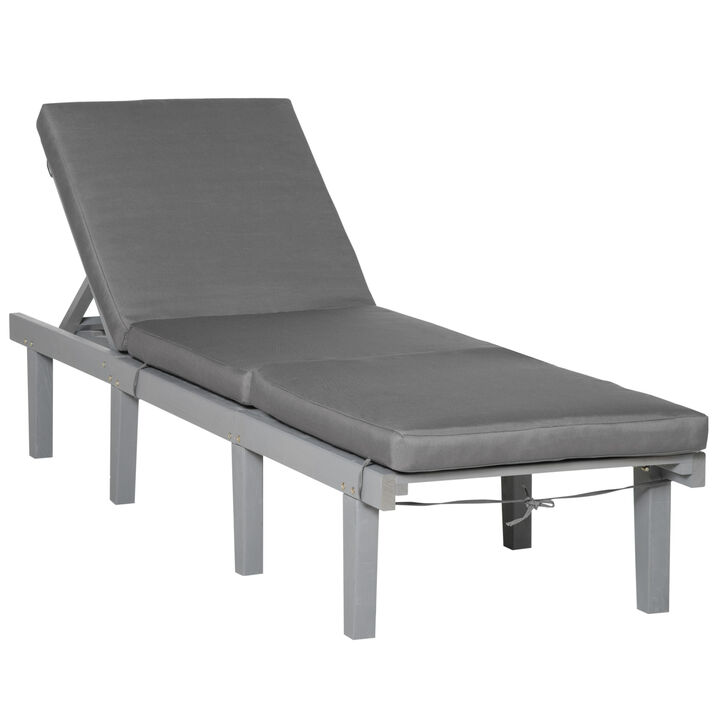 Outsunny Chaise Lounge Chair for Outdoor, Patio Recliner with 4-Position Adjustable Backrest and Cushion for Deck, Beach, Lawn and Sunbathing, Gray