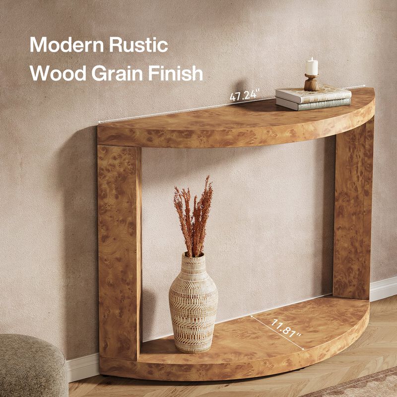 Semi-Moon Entryway Sofa Table with 2-Tier Console Design-Brown image number 6
