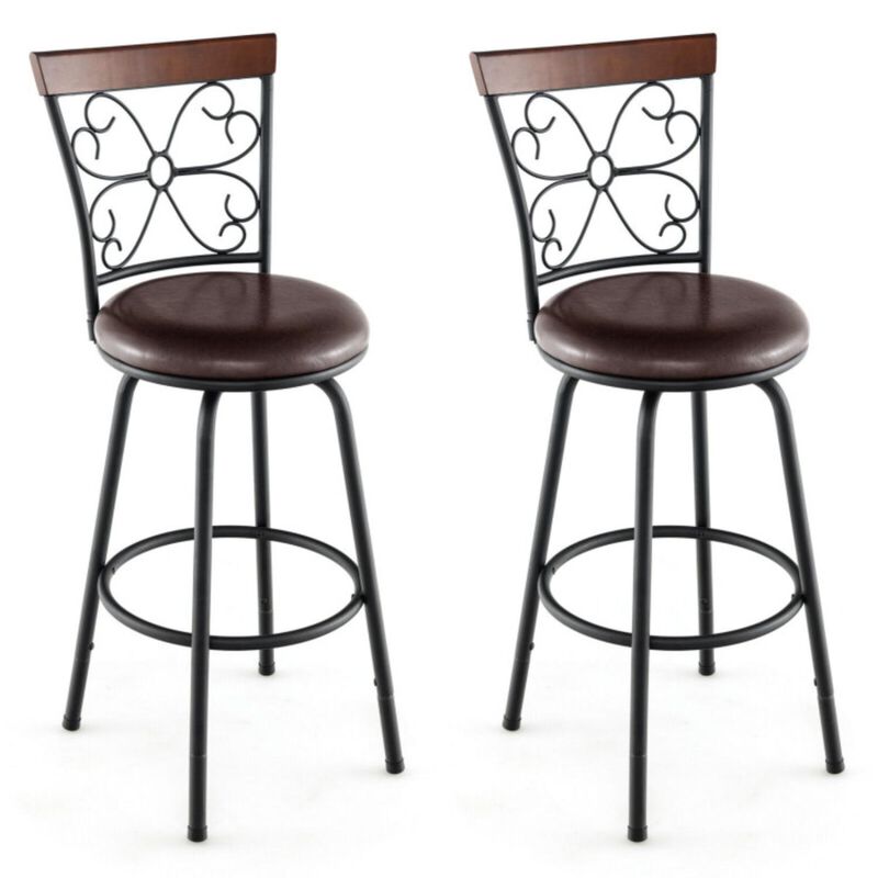 Hivvago 2 Pieces 24-30 Inch Adjustable PU Cushioned Swivel Barstools