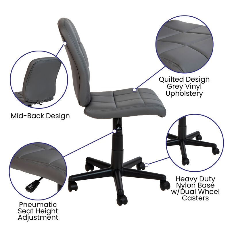 Clayton Mid-Back Quilted Vinyl Swivel Task Office Chair image number 3