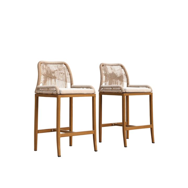 2 Pieces Wicker and Aluminum Modern Barstools with Cushion