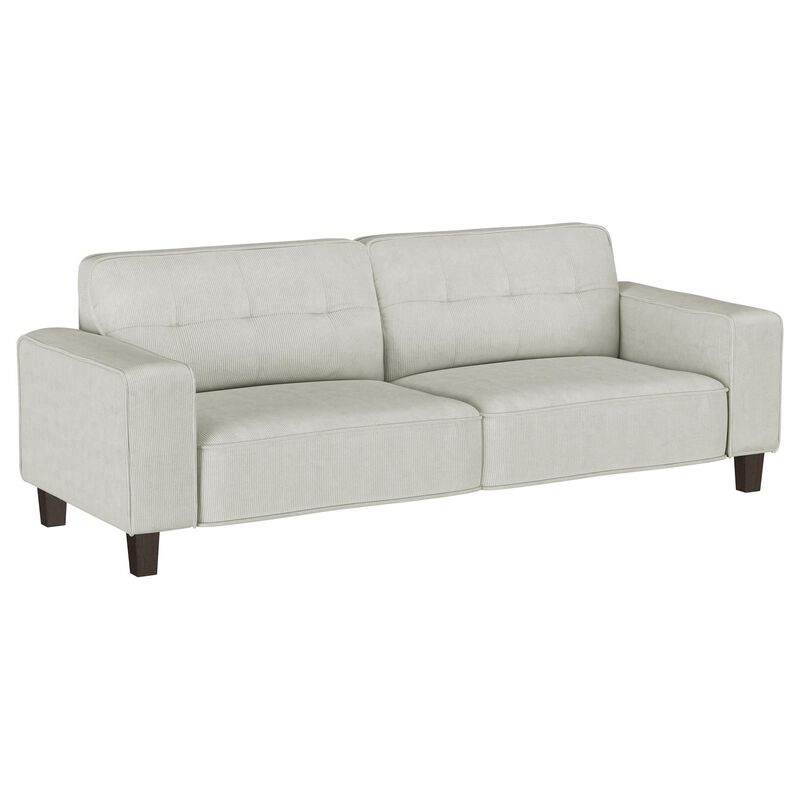 Dero Sofa, 81 Inch, Light Gray Faux Corduroy, Modern Wide Track Arms - Benzara