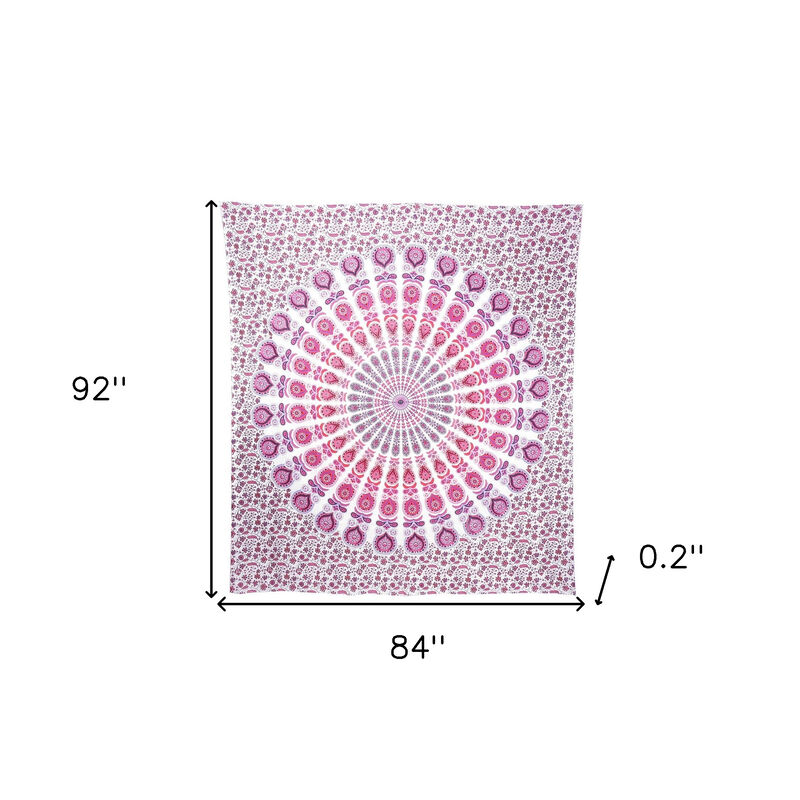 HomeRoots 92" X 84" Pink White And Red Mandala Cotton Hanging Tapestry image number 2