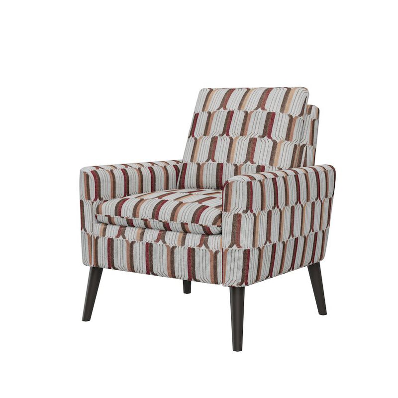 HL Home Furnishings Mid-Century Modern Armchair in Tan, Cream and Red Stripe