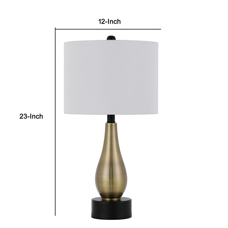 23 Inch Pear Shaped Table Lamp, Set of 2, Fabric Cylinder Shade, Black, Gold-Benzara image number 5