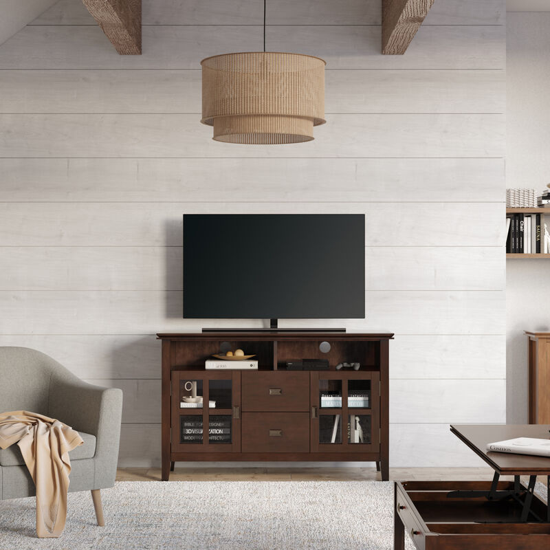 Artisan SOLID WOOD 48 inch Wide Contemporary TV Media Stand in Russet Brown For TVs up to 55 inches