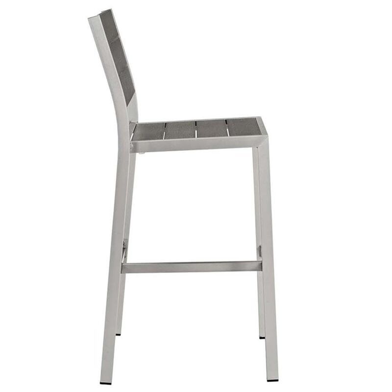 Modway Shore Outdoor Patio Aluminum Set of 2 Armless Bar Stool in Silver Gray image number 3