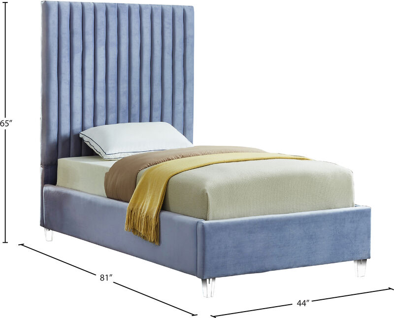Meridian Furniture Candace Sky Blue Velvet Twin Bed