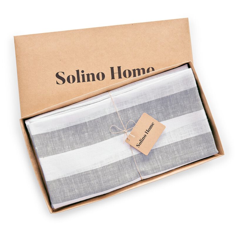 Solino Home Cabana Stripe 100% Linen Round Tablecloth &ndash; Handcrafted, Machine Washable, Perfect for Holiday and Everyday Dining