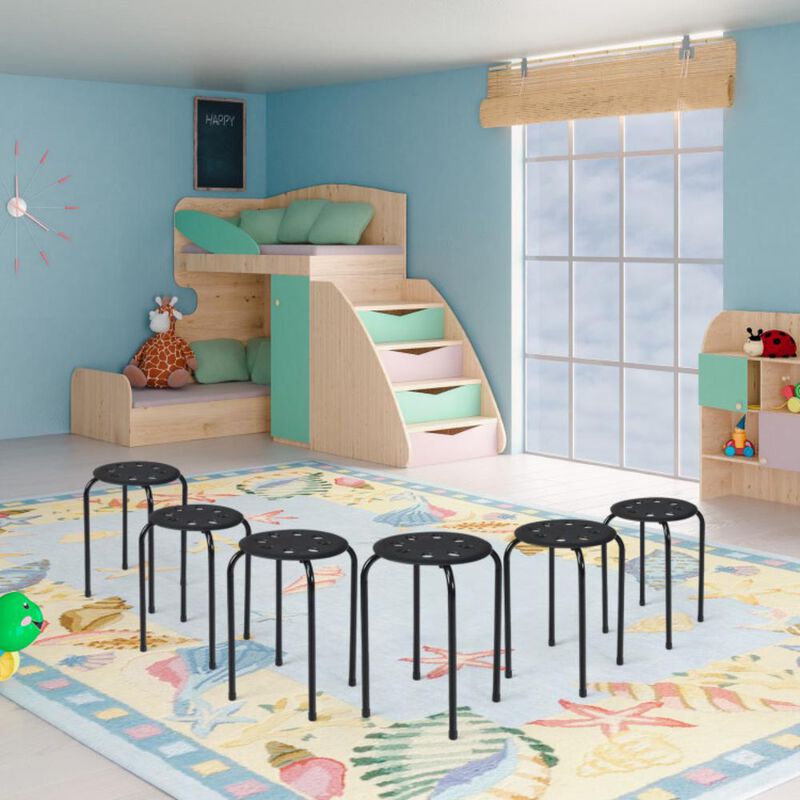 Hivvago 17.5 Inch Set of 6 Portable Plastic Stack Stools with Metal Frame