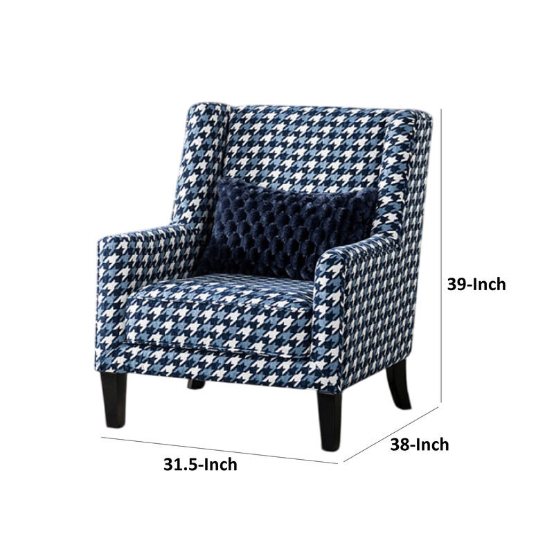Colin Accent Club Chair, Throw Pillow, Gray Blue Houndstooth Polyester - Benzara
