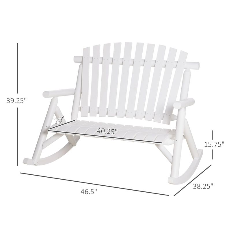 Wooden Rocking Chair,  2 Person Porch Rocker Bench, Indoor Outdoor Porch Rocker with Slatted Design, High Back for Backyard, Garden, White