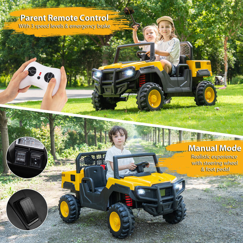 2 Seater 24V Ride On Dump Truck Toy with Remote Control for Yard and Garden-Yellow image number 6