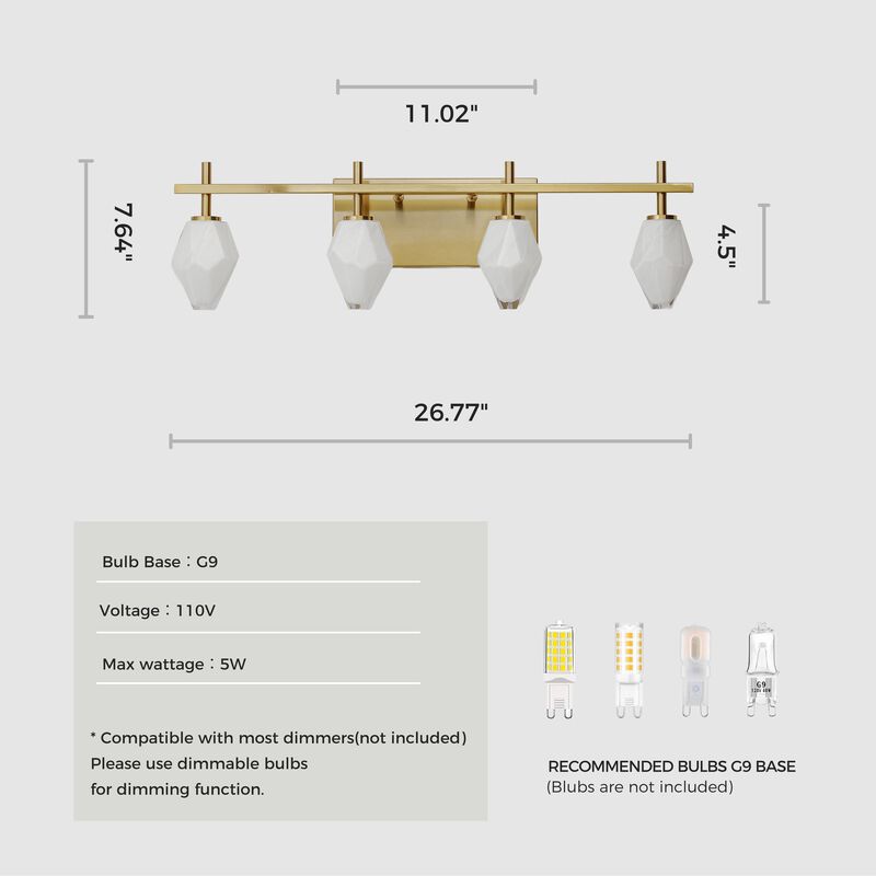 Vanity Light for Bathroom, Multi-Faceted Glass Shade, Electroplated Finish image number 2