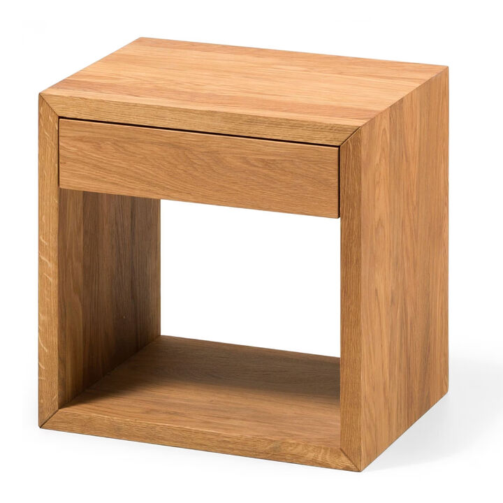 Medium Unfinished Mid-Century Modern Solid Oak Hardwood Floating Nightstand with Drawer - Bedside Table for Bedroom