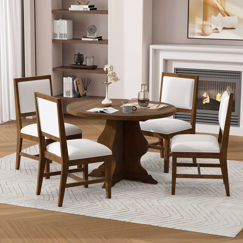 Whisen Farmhouse 5-Piece Dining Table Set with Extendable Table and 4 Upholstered Chairs image number 1
