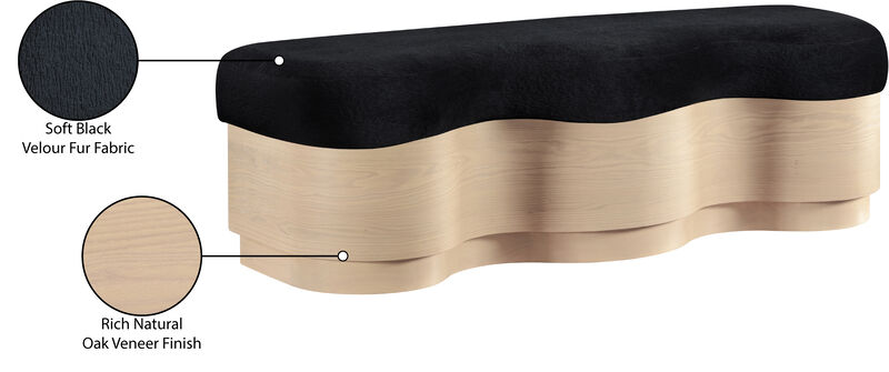 Meridian Furniture Savoy Black Velour Fur Fabric Bench