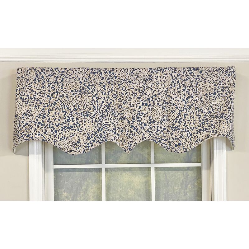 RLF Home Stella Paisley Regal Valance Navy. 3" Rod Pocket 50"W x 17"L